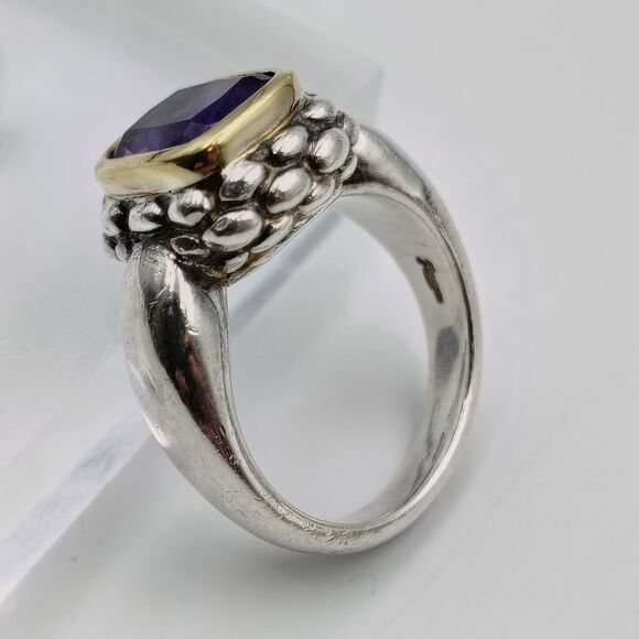 Lorenzo Sterling Silver 925 18K Gold Accent Amethyst Cocktail Ring Sz 7 - Picture 11 of 16